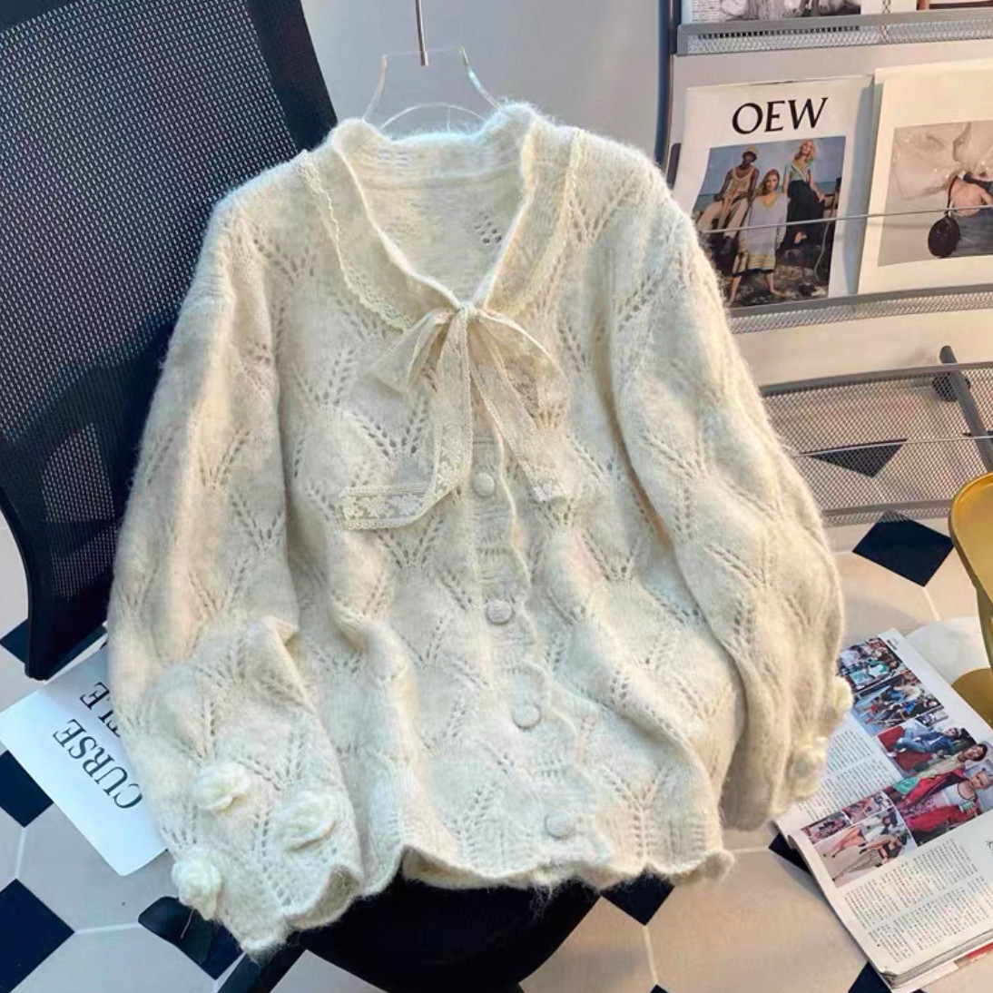 3色 大人が着たいお洒落なカーディガン、前開きニットセーター、ジャケット、手編み毛糸厚模様 秋冬限定 厚手