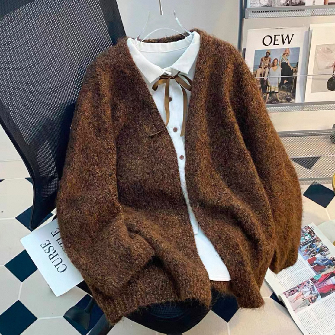 大人が着たいお洒落なカーディガン、前開きニットセーター、ジャケット、手編み毛糸厚模様 秋冬限定 厚手