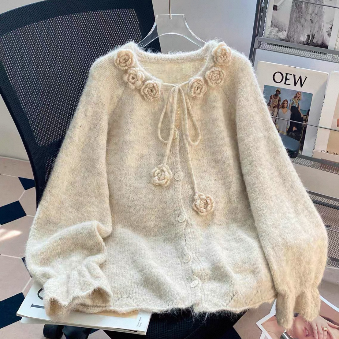 大人が着たいお洒落なカーディガン、前開きニットセーター、ジャケット、手編み毛糸厚模様 秋冬限定 厚手