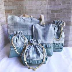 入園入学グッズ5点セット》グレーのギンガムチェック柄｜サイズ変更可