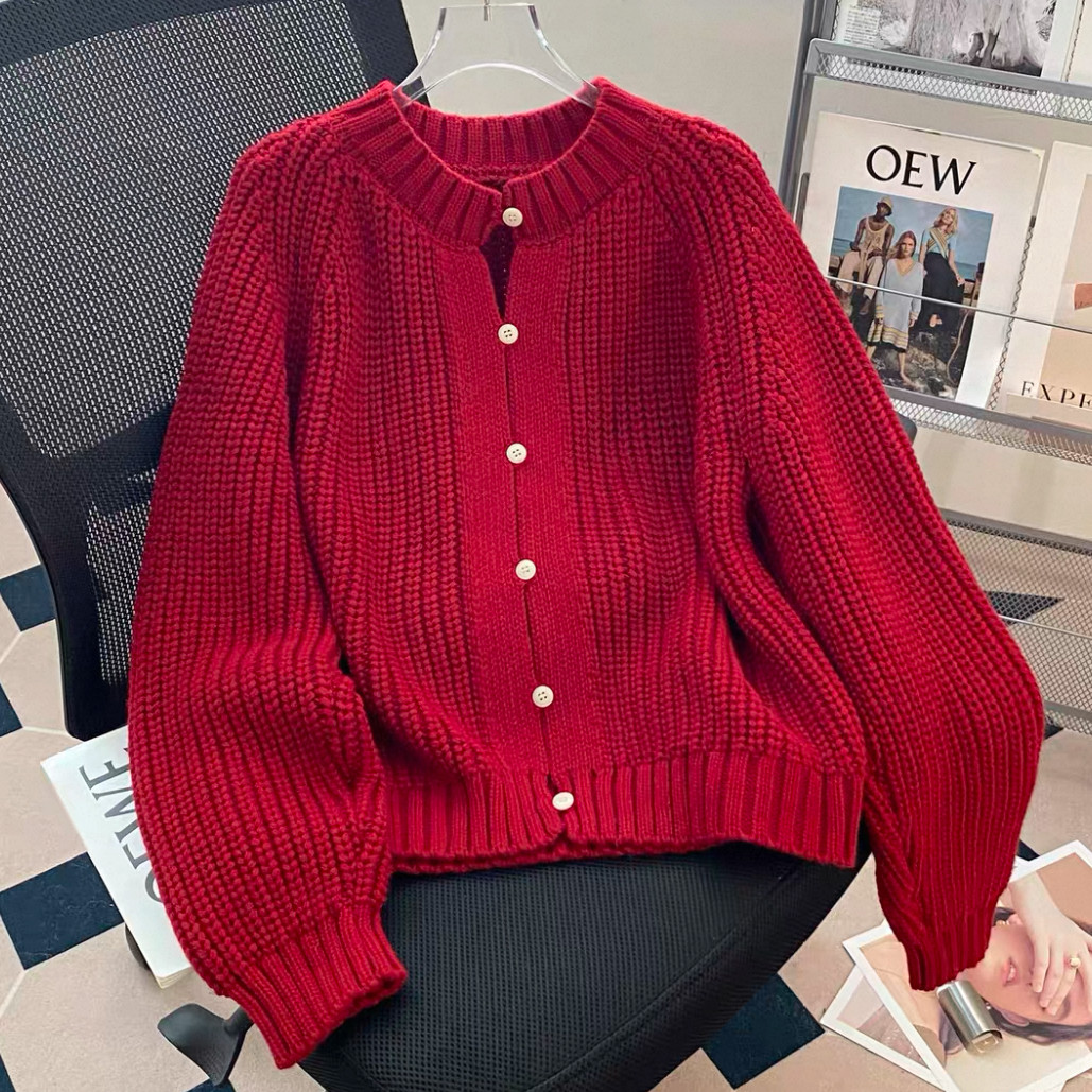 大人が着たいお洒落なカーディガン、前開きニットセーター、ジャケット、手編み毛糸厚模様 秋冬限定 厚手