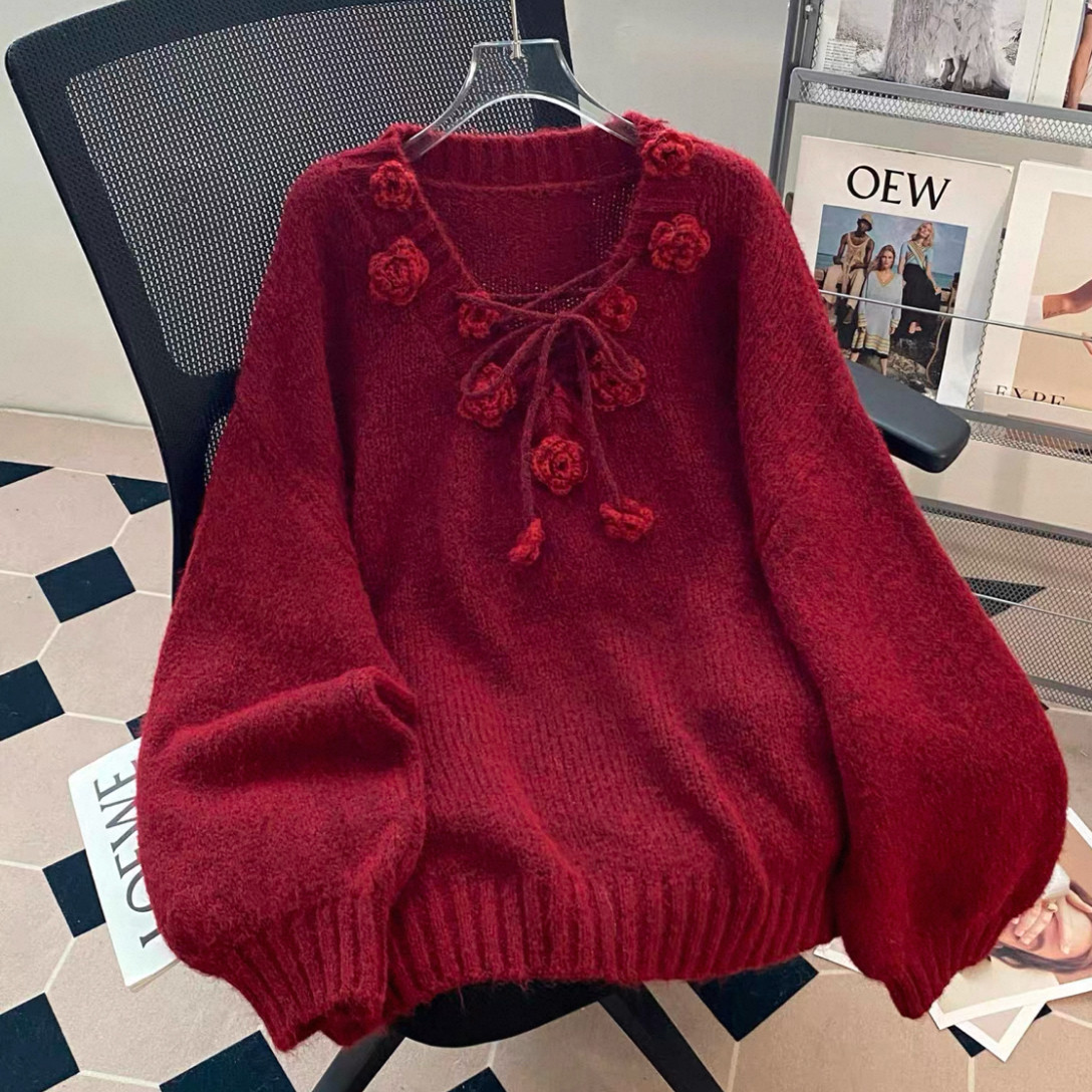 大人が着たいお洒落なセーター、ニットセーター、手編み毛糸厚模様 秋冬限定 厚手