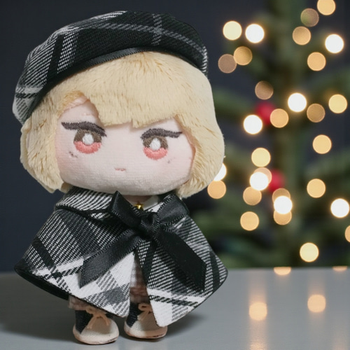10cm〜12cmぬい服 【4色展開】クラシカルチェックケープ(ベレー帽追加