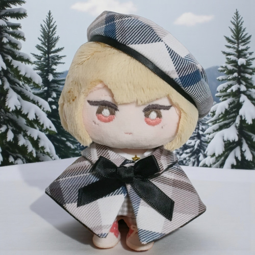 10cm〜12cmぬい服 【4色展開】クラシカルチェックケープ(ベレー帽追加