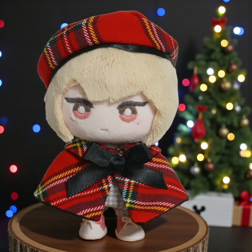 10cm〜12cmぬい服 【4色展開】クラシカルチェックケープ(ベレー帽追加