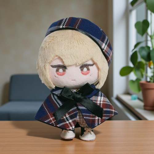 10cm〜12cmぬい服 【4色展開】クラシカルチェックケープ(ベレー帽追加