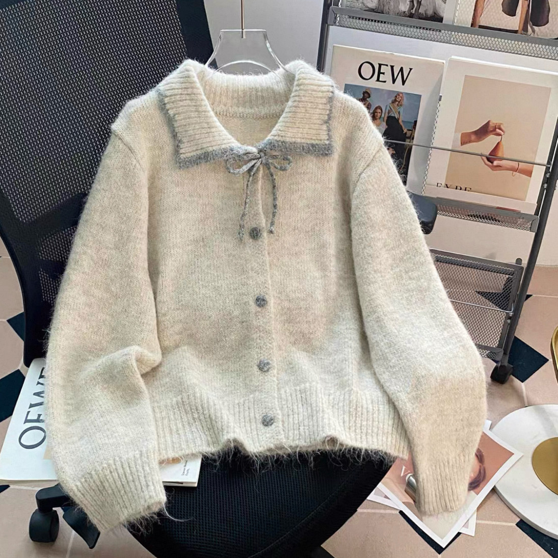 大人が着たいお洒落なカーディガン、前開きニットセーター、ジャケット、手編み毛糸厚模様 秋冬限定 厚手