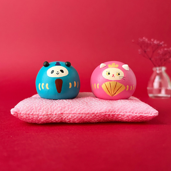 ころころひな祭り パンダだるまと猫だるまのミニ雛飾り ひな人形・雛