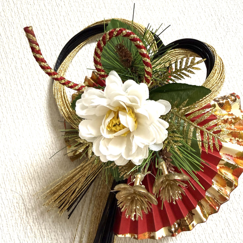 再販♡1黒金水引赤扇白 2025しめ縄 注連縄 しめ縄リース 正月飾り