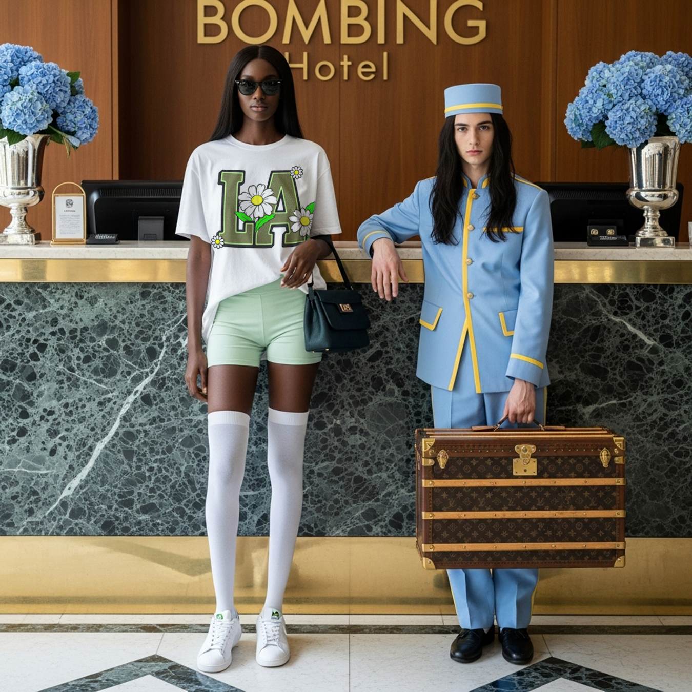 Bloom in LA　グリーン ロゴ　ホワイトTシャツ　【 インクジェット 】