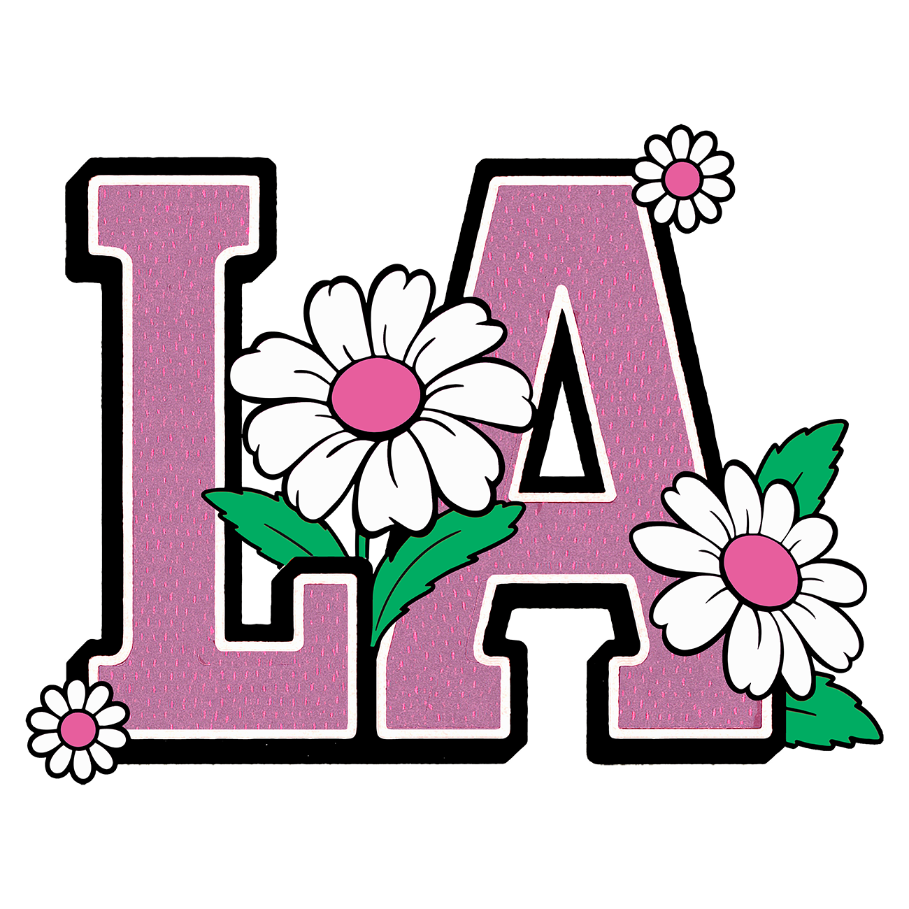 Bloom in LA　ピンク ロゴ　ブラックTシャツ　【 インクジェット 】