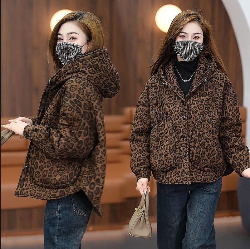 大きいサイズ コート　アウター　レディース フード　秋冬　 新品 長袖　ヒョウ柄 6,336円