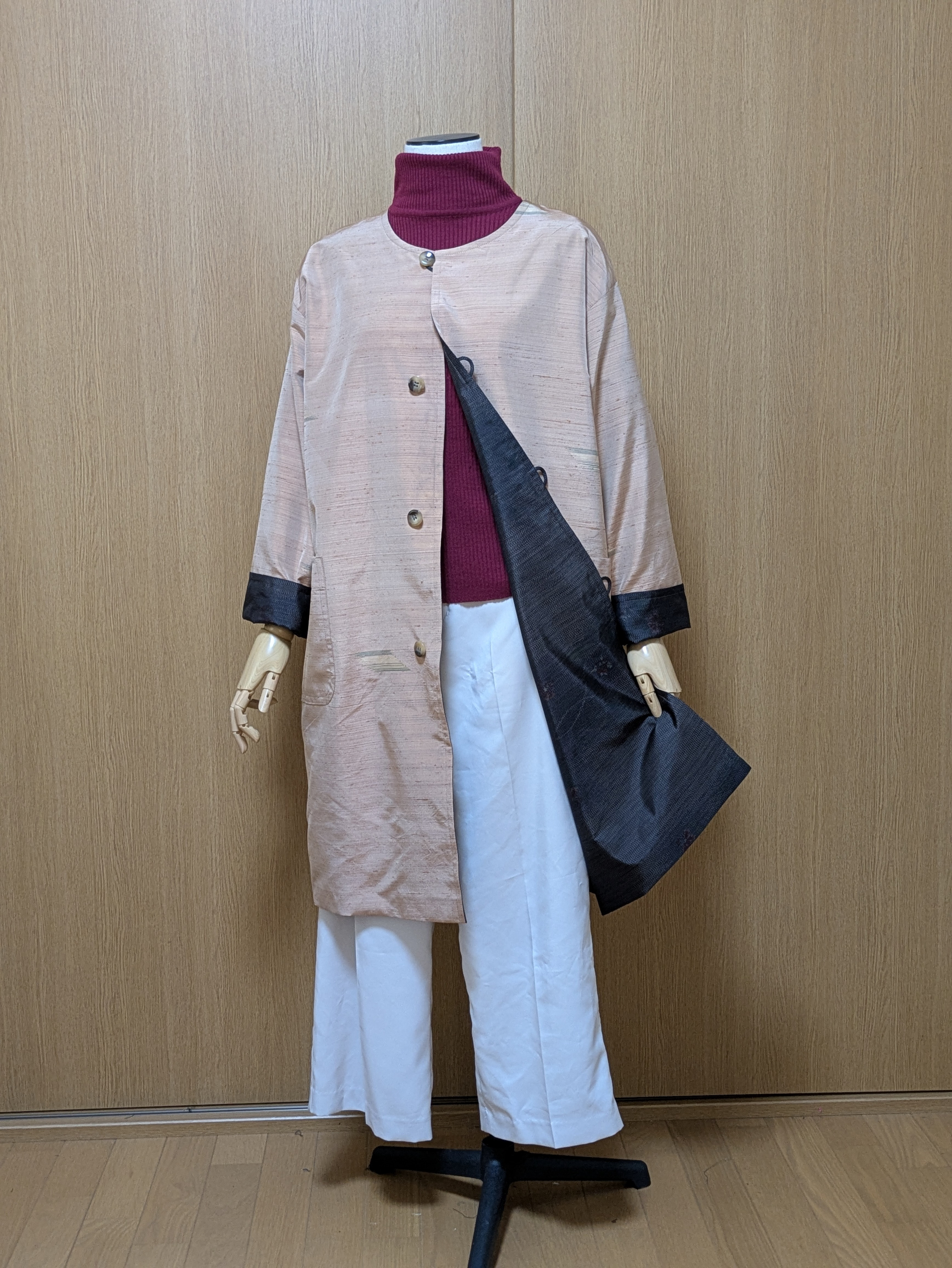 着物リメイク　リバーシブルコート　大島紬・紬　フリーサイズ