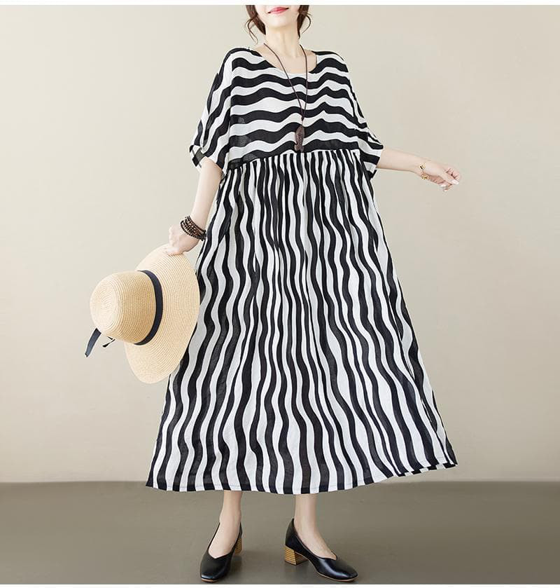 大きいサイズ ストライプ　ワンピース　レディース 春夏　 新品 ロング　半袖