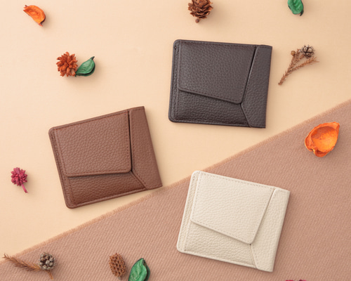 薄型ミニ財布 “Pikku” 【ダークチョコ/マロンブラウン/アイボリー