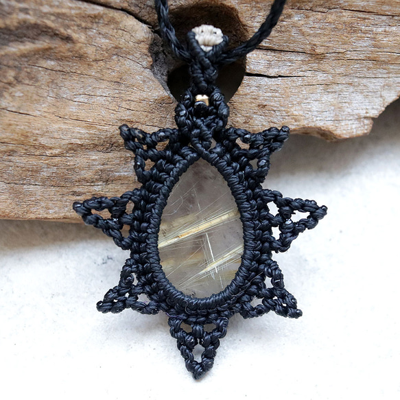 ルチルクォーツ天然石マクラメネックレスmac441エスニックアジアンエキゾチックなアレルギーフリーのアクセサリー 10枚目の画像