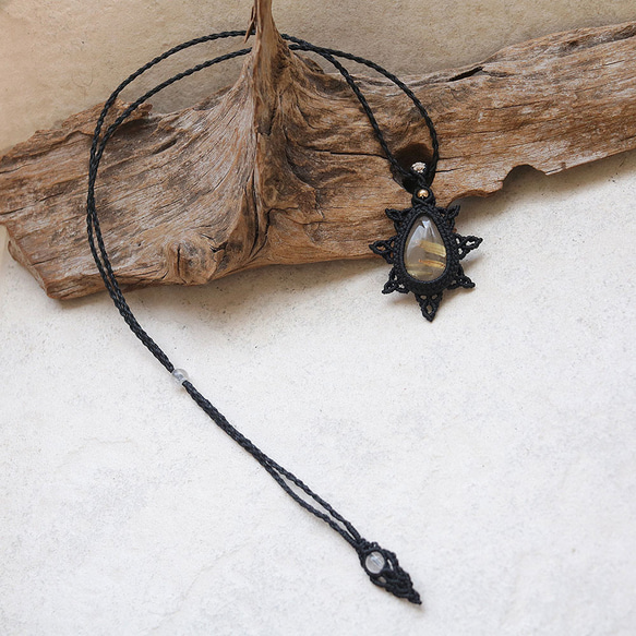 ルチルクォーツ天然石マクラメネックレスmac441エスニックアジアンエキゾチックなアレルギーフリーのアクセサリー 5枚目の画像