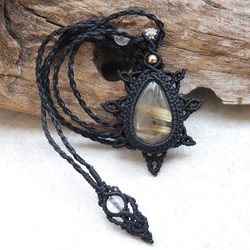 ルチルクォーツ天然石マクラメネックレスmac441エスニックアジアンエキゾチックなアレルギーフリーのアクセサリー 9枚目の画像