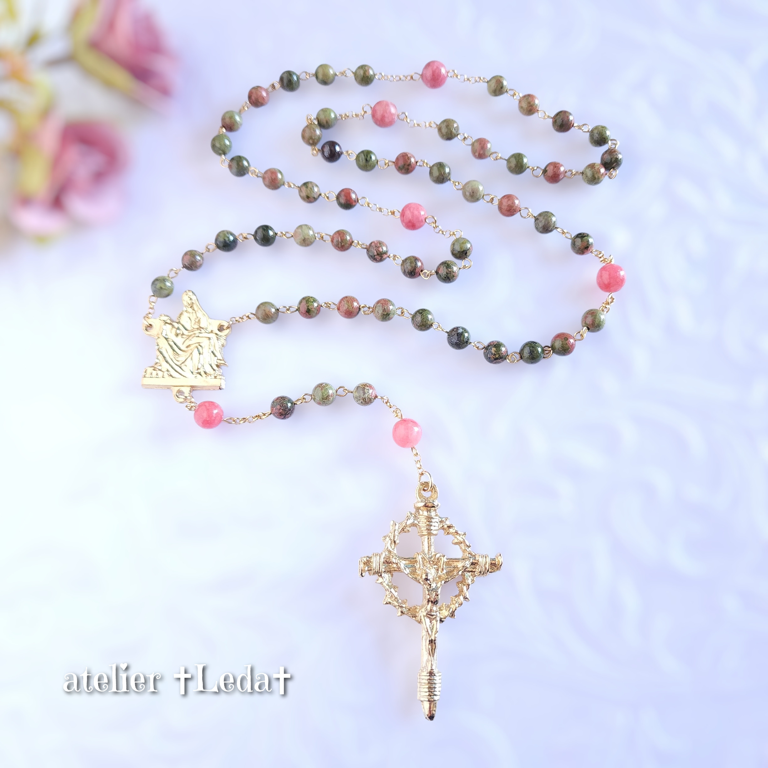 ☆ユナカイト＆インカローズ ロザリオ☆~Unakite & Inca Rose~