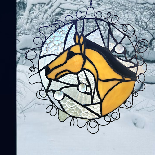 栗毛の馬 ステンドグラス雑貨 ラウンドパネル 窓掛け 壁掛け サン