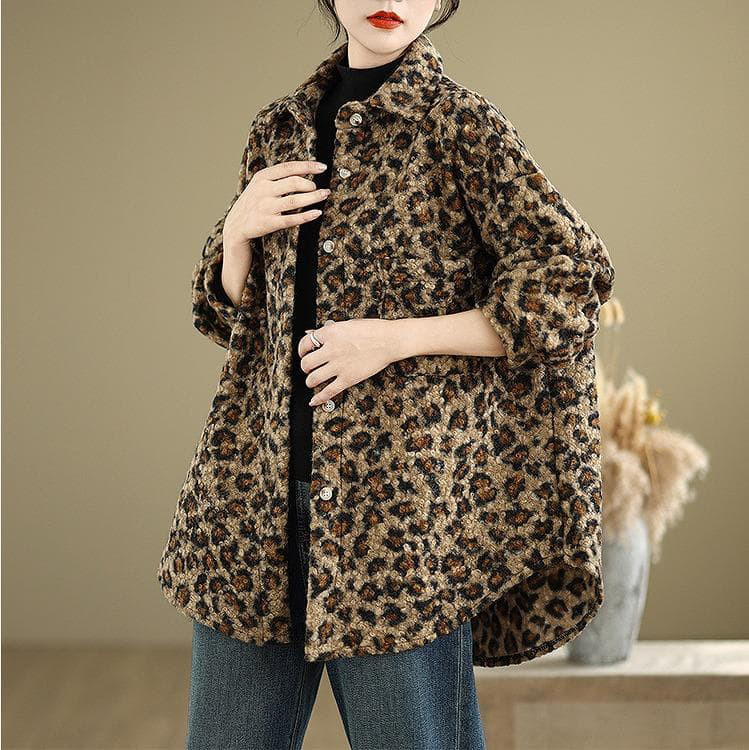 新品秋冬大きいサイズ ヒョウ柄 コートゆったり 4L レトロアウターレオパード