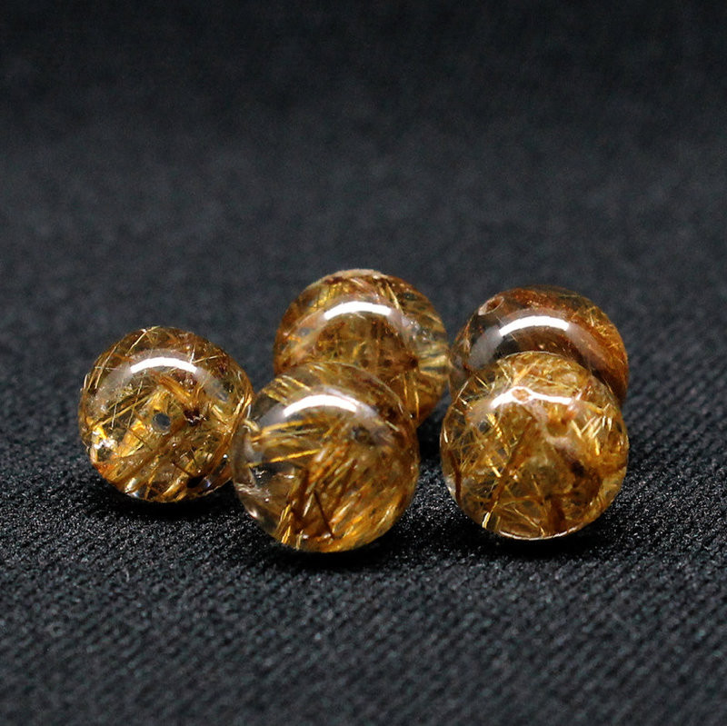 5珠セット五芒星にアップグレード ゴールドルチルクォーツ 10mm 透明感と太針が魅力の一点物 【GHTU31】京