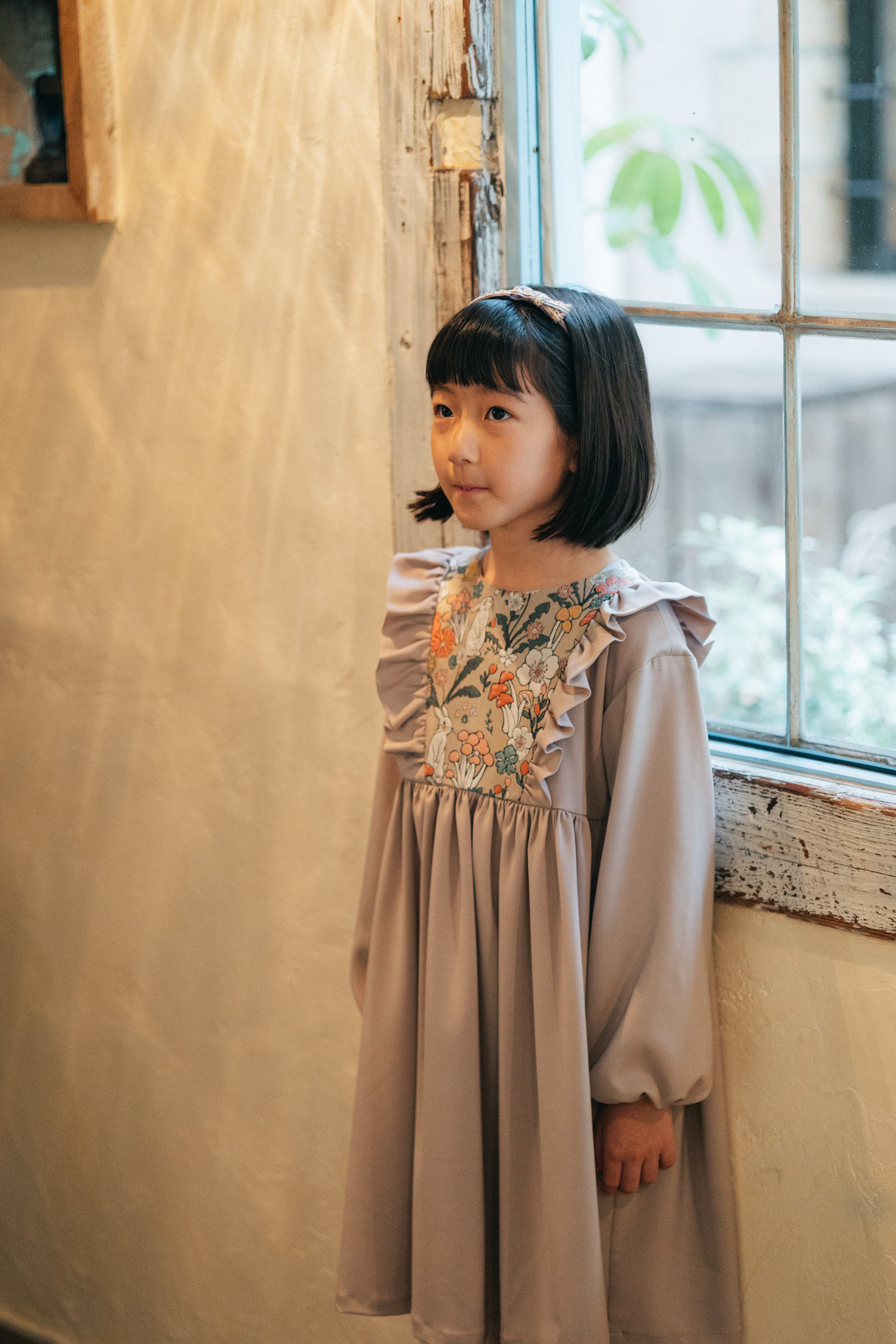 【出来上がり品】【入学式】森のどうぶつ柄　フリル ワンピース　プラムピンク　120 フォーマル