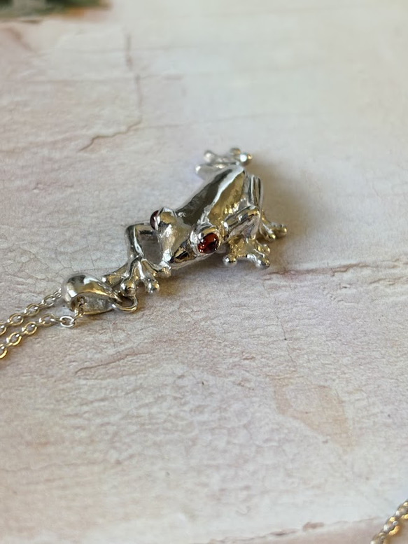 H様ご注文　おめ目がガーネットアカメアマガエルのネックレス 8枚目の画像