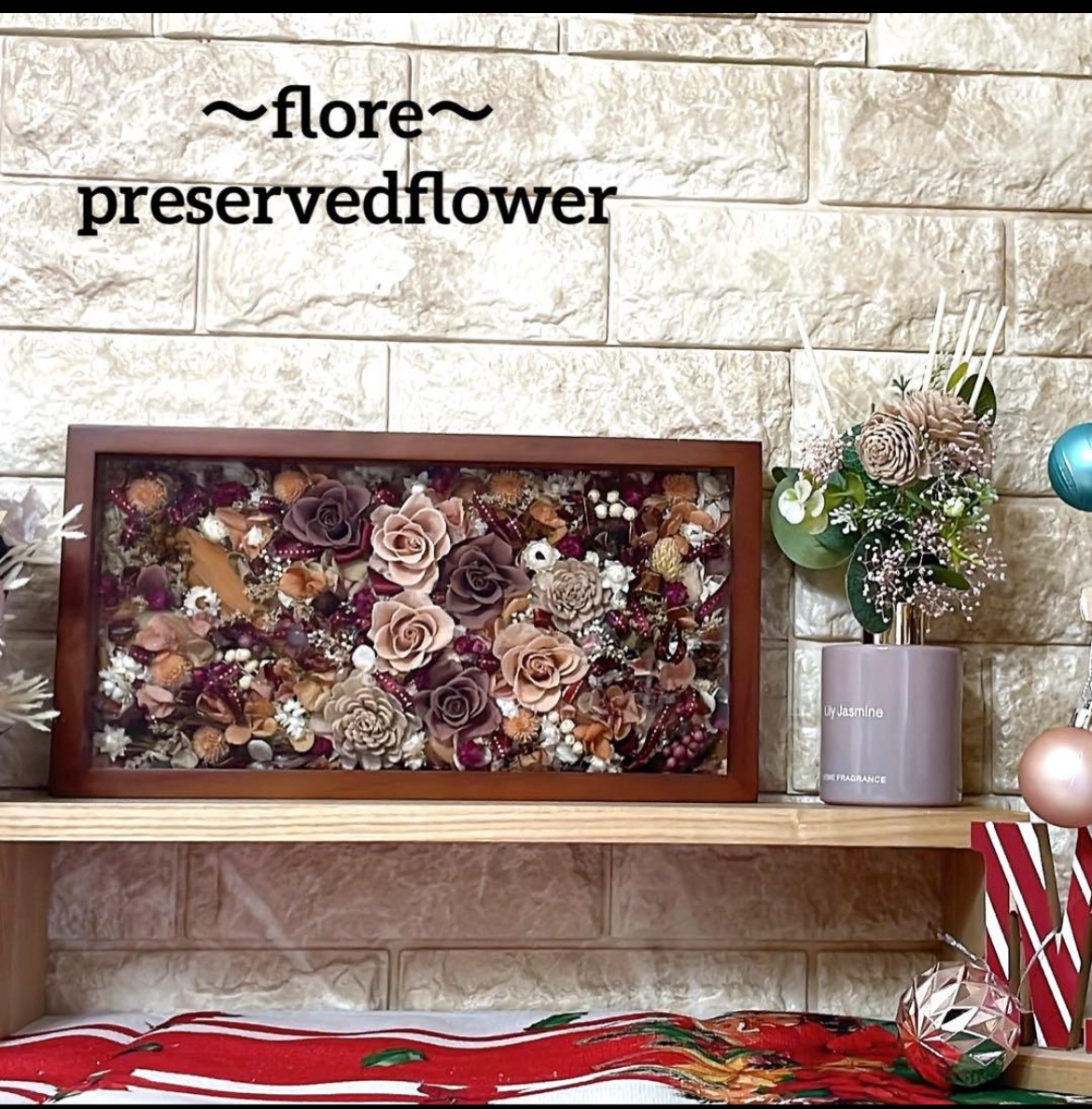 【送料無料、ラッピング込み】✨壁掛け、フラワーアート額入✨バラミックスプリザ＆アーティフィシャルアレンジ✨✨