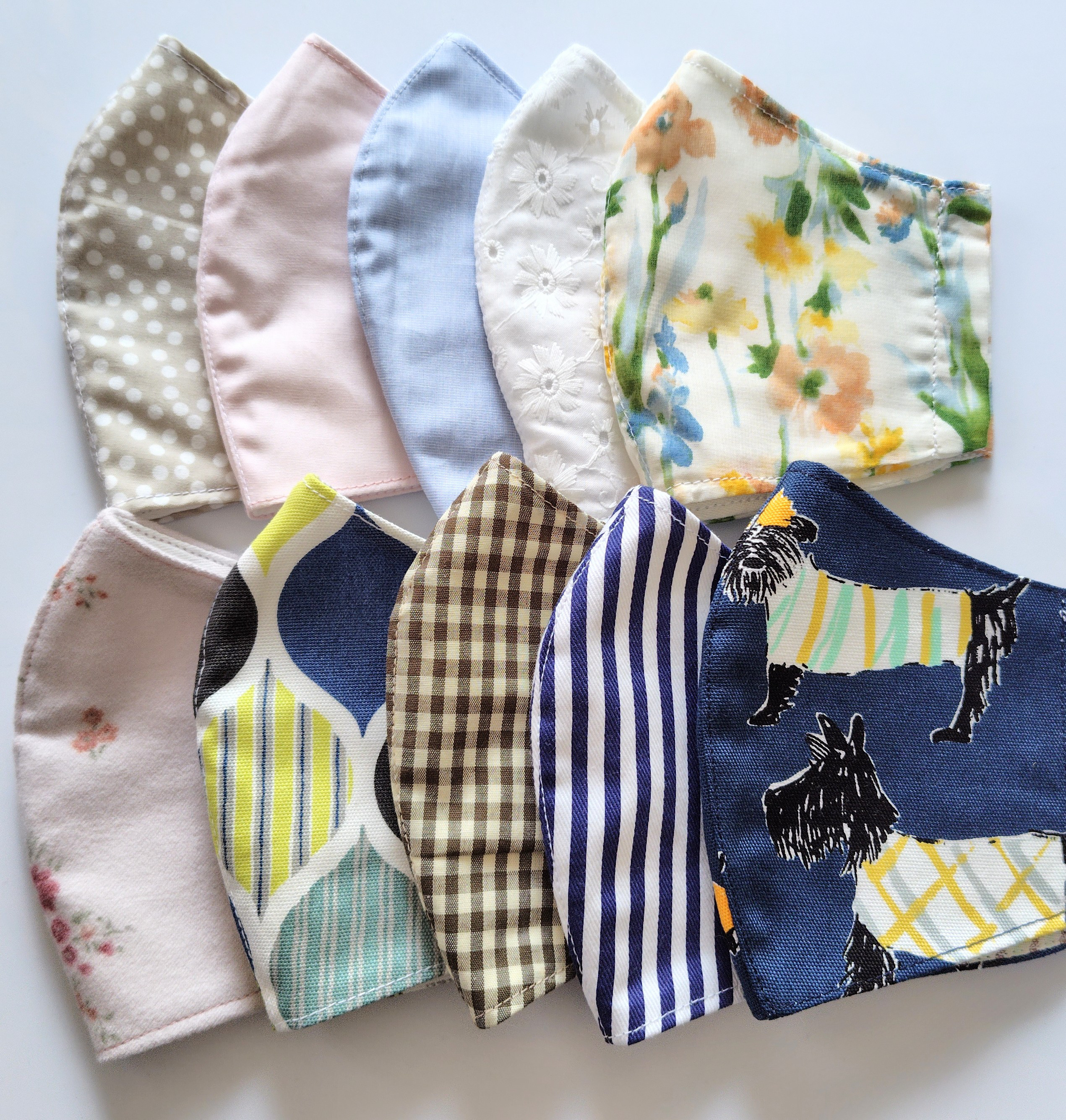 送料無料！☆マスク福袋☆まとめてお得な手作り布マスク10枚セット　プレゼント　お試し　シンプル　手作りマスク①