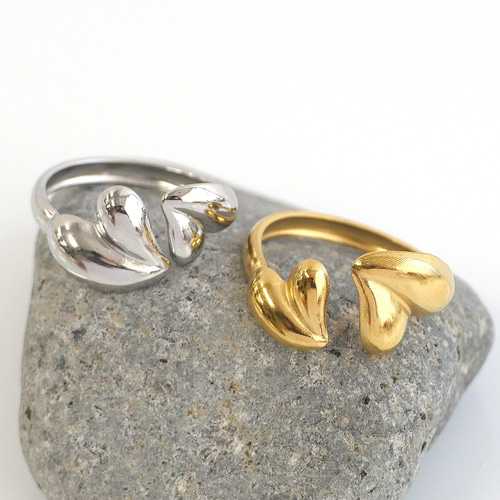 2色｜ハートモチーフ オープンリング｜サージカルステンレス316L