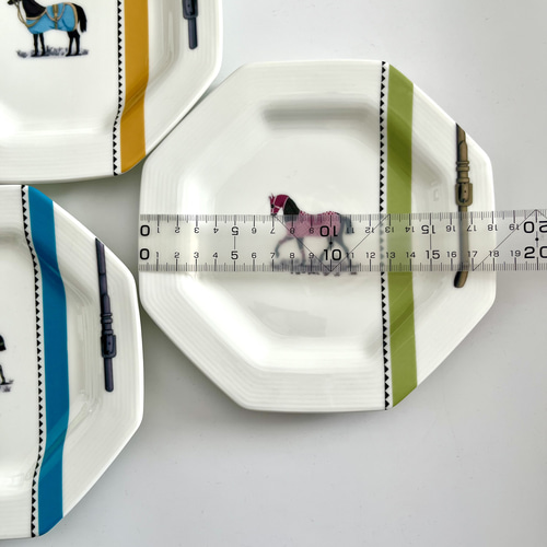 馬柄八角皿 3枚セット ターコイズ/マスタード/モスグリーン 中皿