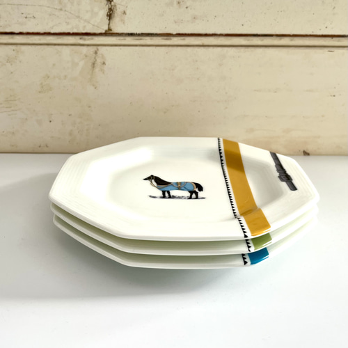 馬柄八角皿 3枚セット ターコイズ/マスタード/モスグリーン 中皿