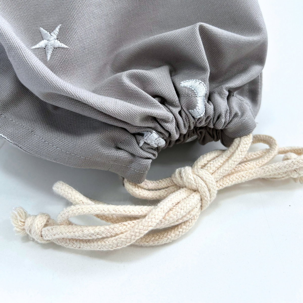 〈入園·入学〉星＆月刺繍×オックス　5点セット　グレージュ　デコレクションズさまの生地使用　★おなまえシールプレゼント