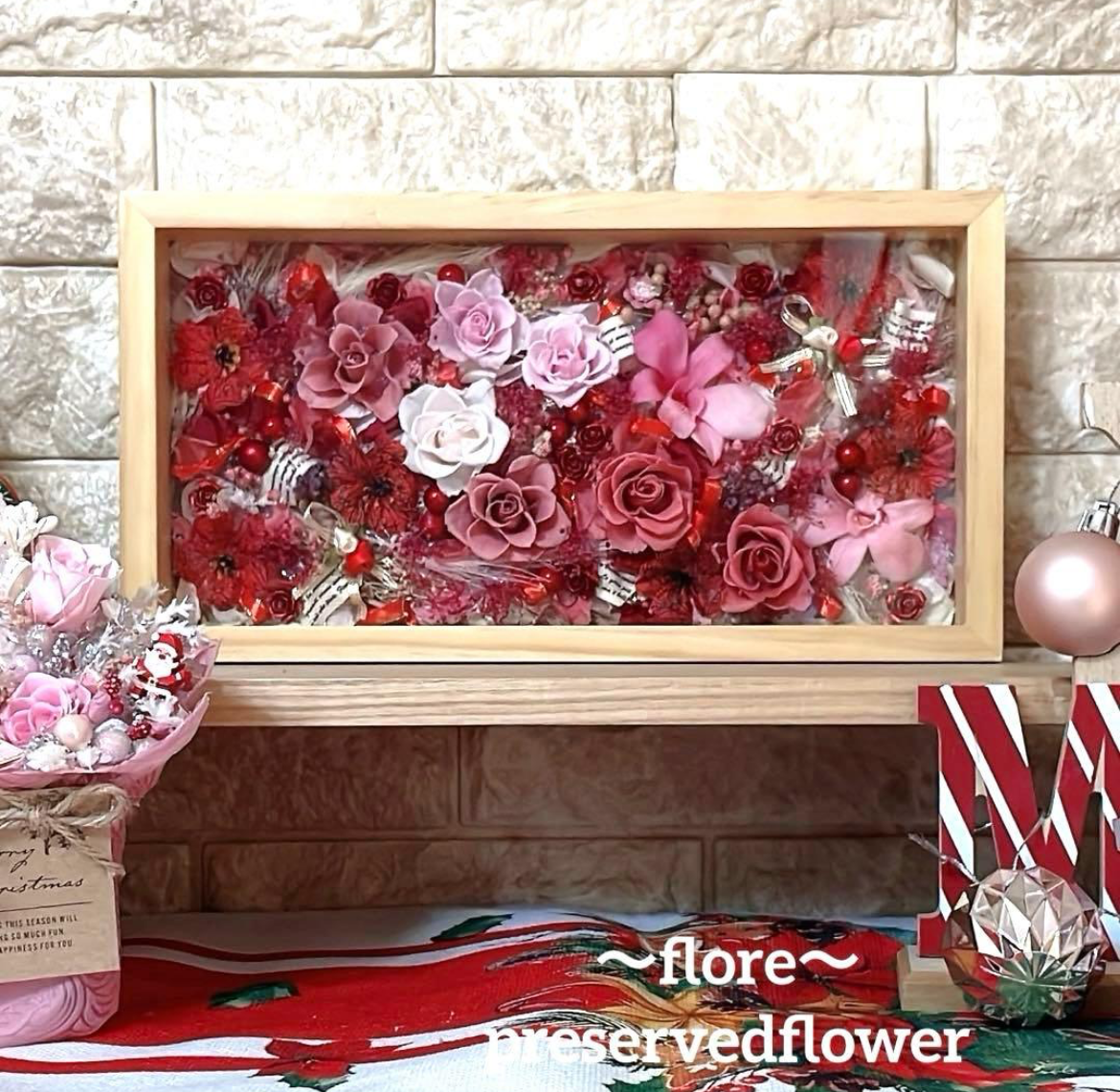 【送料無料、ラッピング込み】✨壁掛け、フラワーアート額入✨バラミックスプリザ＆アーティフィシャルアレンジ✨✨