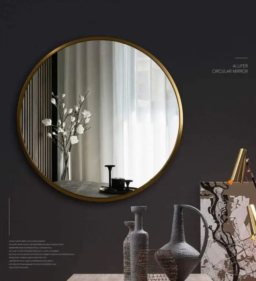 ミラー おしゃれ アンティーク 43cm 屋外 オーダー 壁掛け カーテン 鏡 オークウッド 丸いメイクアップミラー 木