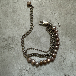 ーlayer pearl braceletsilverー　サージカルステンレス　チェーンブレスレット　パール 2枚目の画像