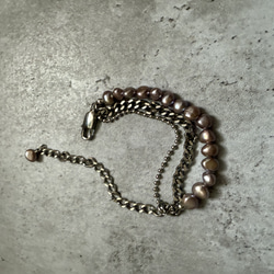ーlayer pearl braceletsilverー　サージカルステンレス　チェーンブレスレット　パール 9枚目の画像