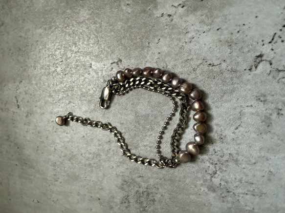 ーlayer pearl braceletsilverー　サージカルステンレス　チェーンブレスレット　パール 9枚目の画像