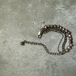ーlayer pearl braceletsilverー　サージカルステンレス　チェーンブレスレット　パール 6枚目の画像