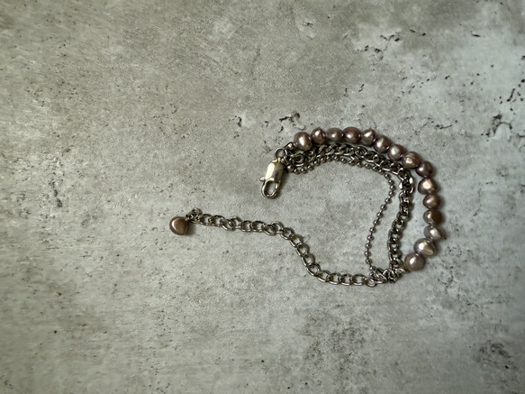 ーlayer pearl braceletsilverー　サージカルステンレス　チェーンブレスレット　パール 6枚目の画像