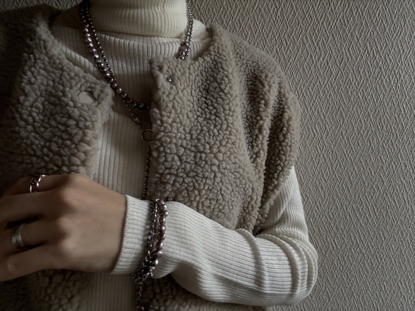 ーlayer pearl braceletsilverー　サージカルステンレス　チェーンブレスレット　パール 14枚目の画像