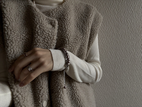 ーlayer pearl braceletsilverー　サージカルステンレス　チェーンブレスレット　パール 1枚目の画像