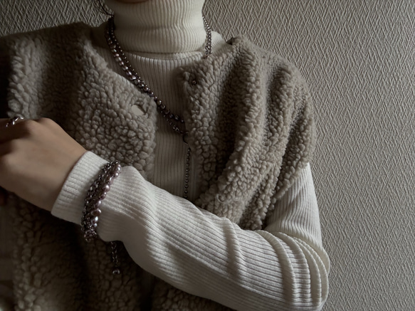 ーlayer pearl braceletsilverー　サージカルステンレス　チェーンブレスレット　パール 13枚目の画像