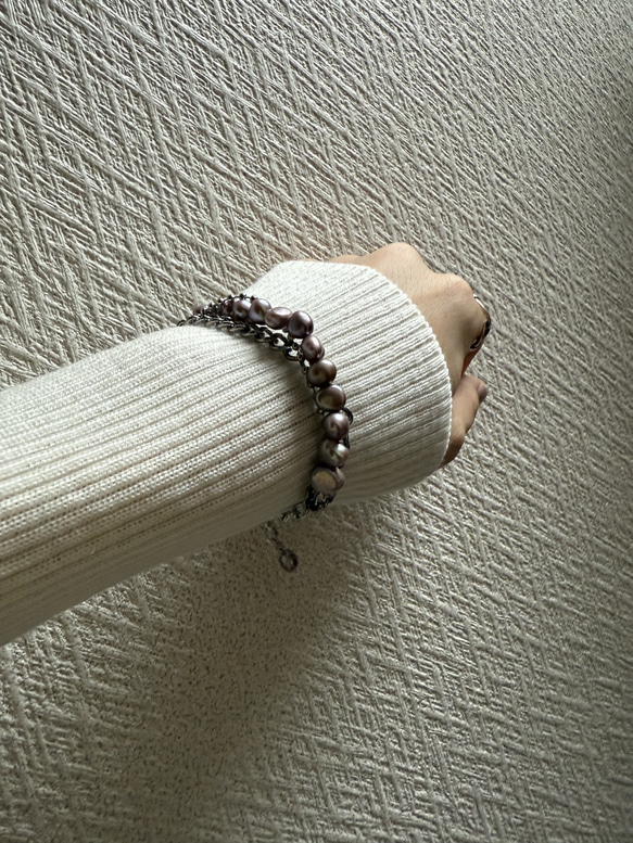 ーlayer pearl braceletsilverー　サージカルステンレス　チェーンブレスレット　パール 11枚目の画像