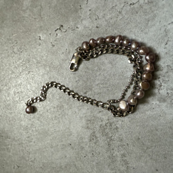 ーlayer pearl braceletsilverー　サージカルステンレス　チェーンブレスレット　パール 20枚目の画像