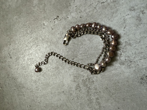 ーlayer pearl braceletsilverー　サージカルステンレス　チェーンブレスレット　パール 20枚目の画像