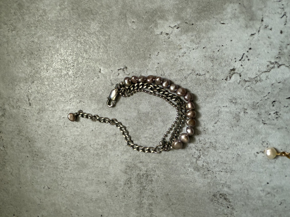 ーlayer pearl braceletsilverー　サージカルステンレス　チェーンブレスレット　パール 7枚目の画像