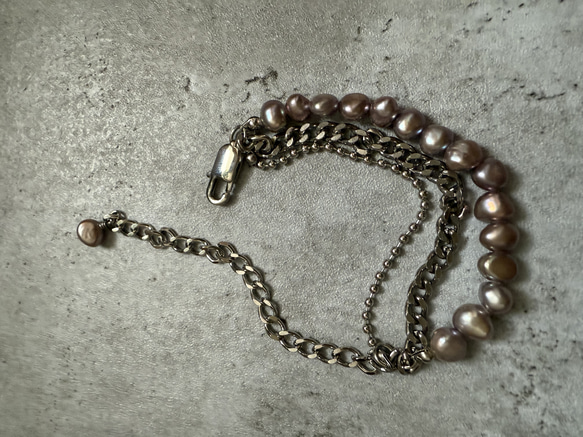 ーlayer pearl braceletsilverー　サージカルステンレス　チェーンブレスレット　パール 5枚目の画像