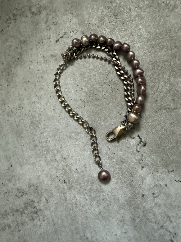 ーlayer pearl braceletsilverー　サージカルステンレス　チェーンブレスレット　パール 16枚目の画像